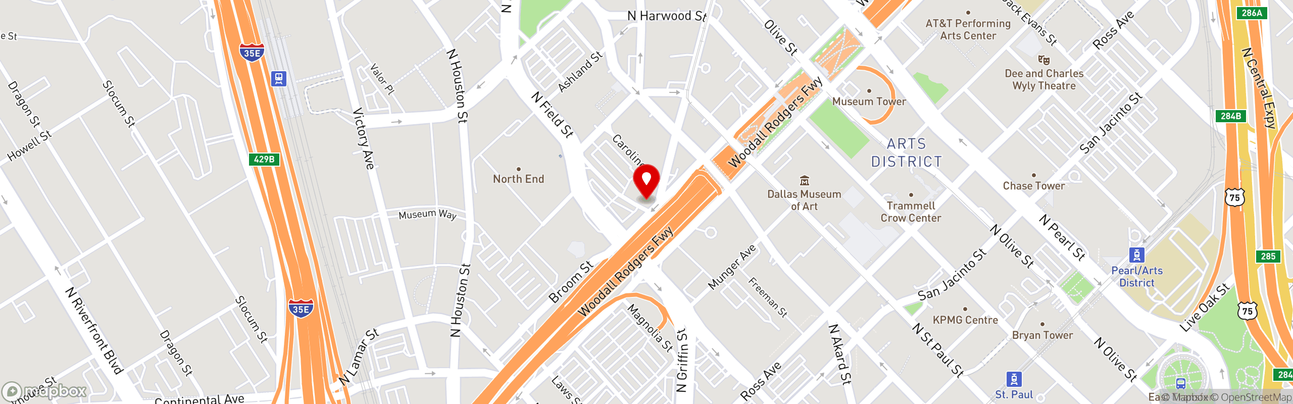 Street map pinning El Fenix Mexican Restaurant in Dallas Downtown