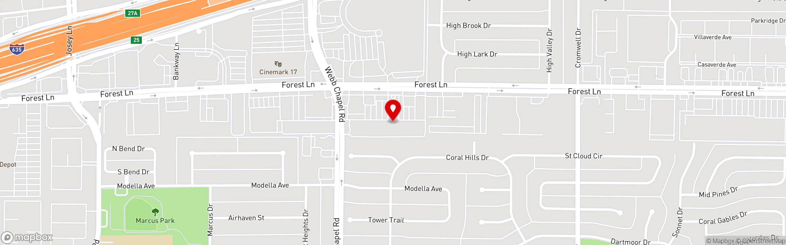 Street map pinning El Fenix Mexican Restaurant in Dallas at Forest Lane