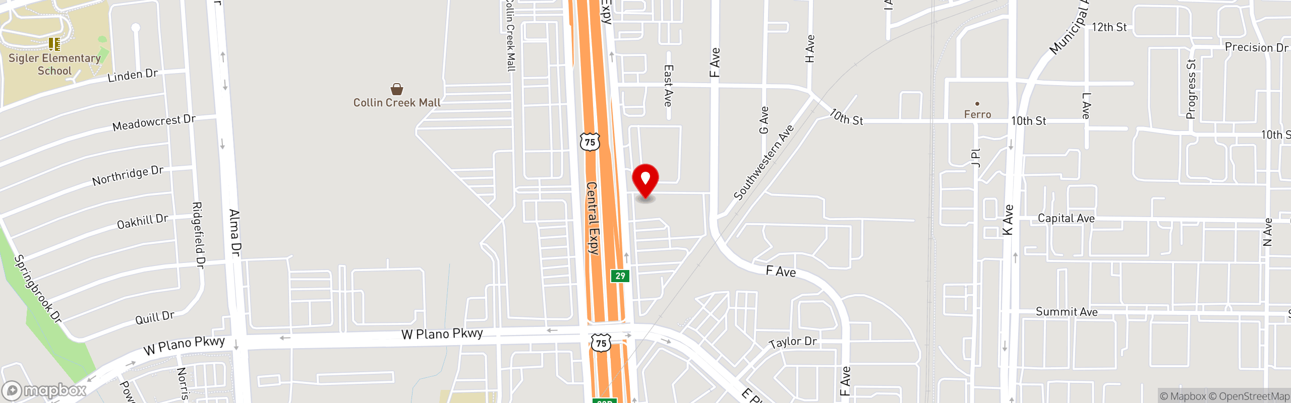 Street map pinning El Fenix Mexican Restaurant in Plano