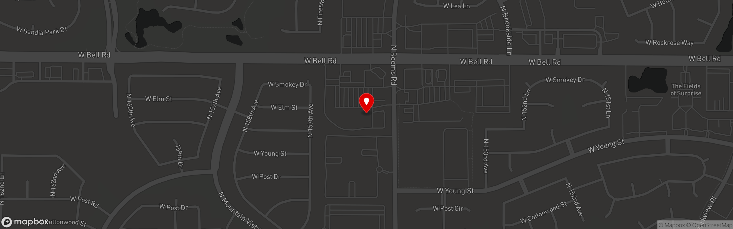 Street map pinning Booty's Wings Burgers & Beer in Surprise