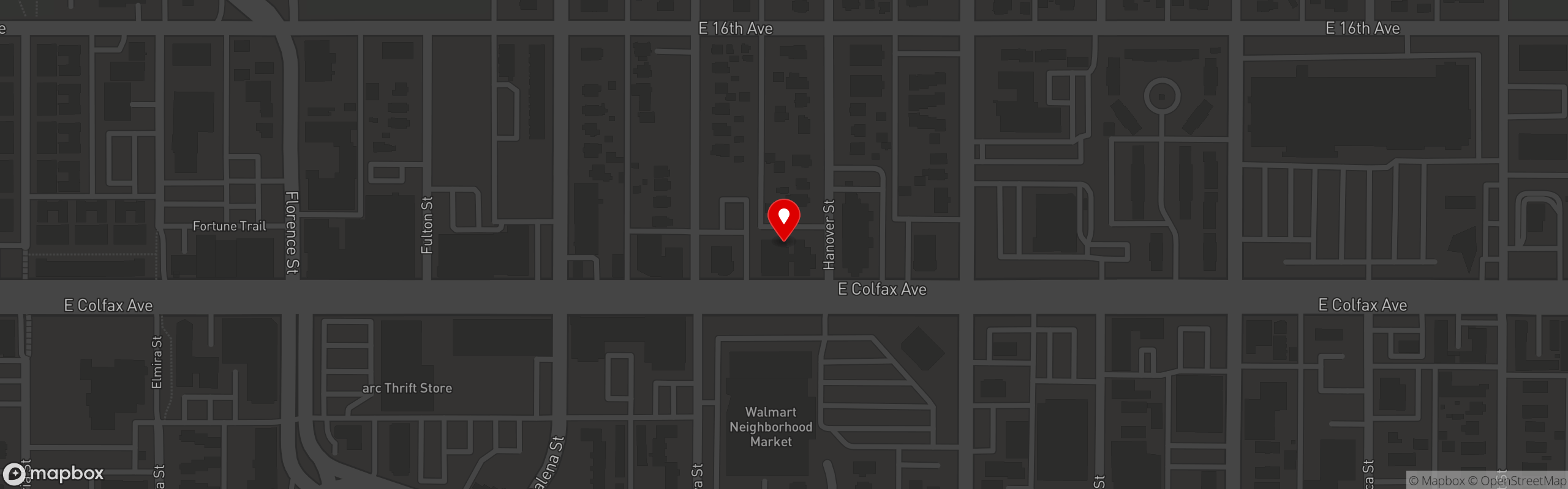 Street map pinning La Guatemalteca in Aurora