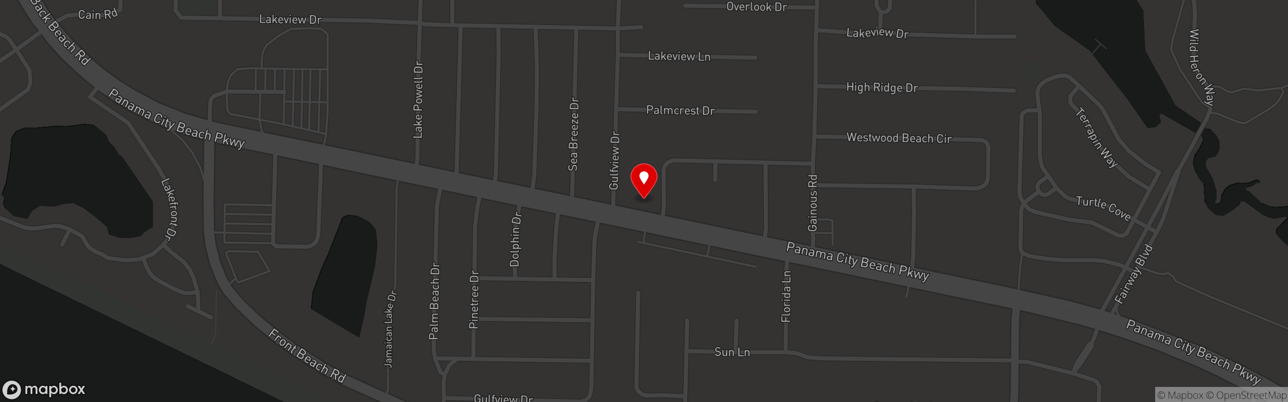 Street map pinning Bubba's Pizza in Panama City Beach