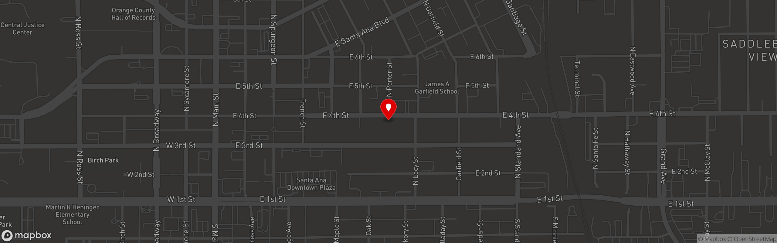 Street map pinning Club 616 in Santa Ana
