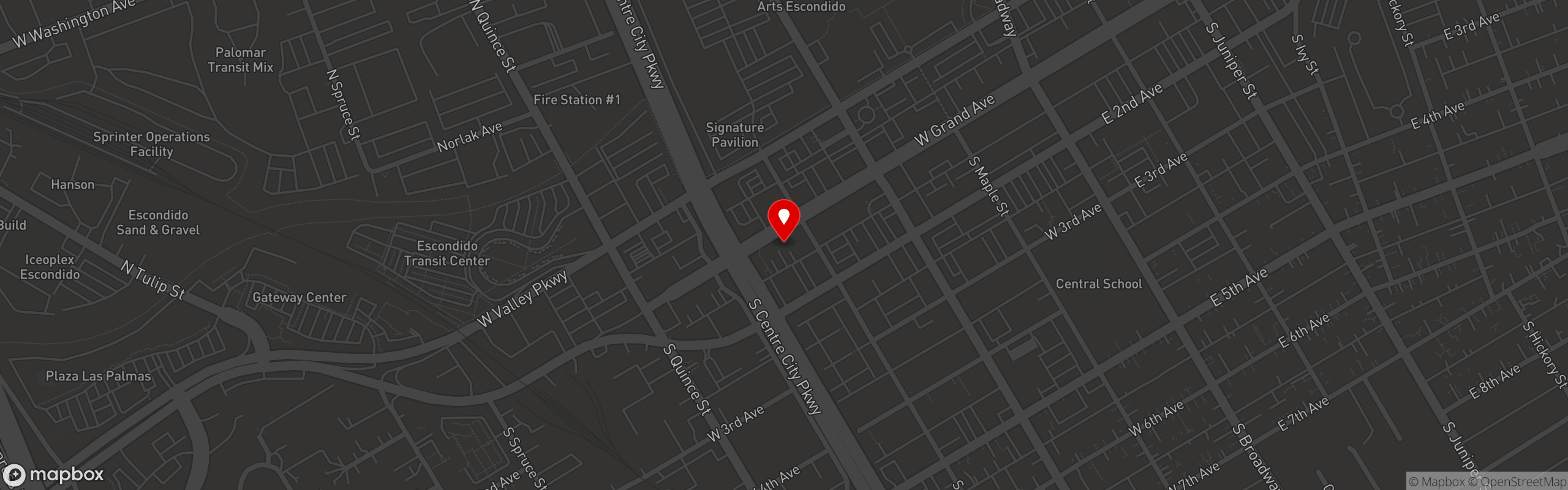 Street map pinning Bellamy's Restaurant in Escondido
