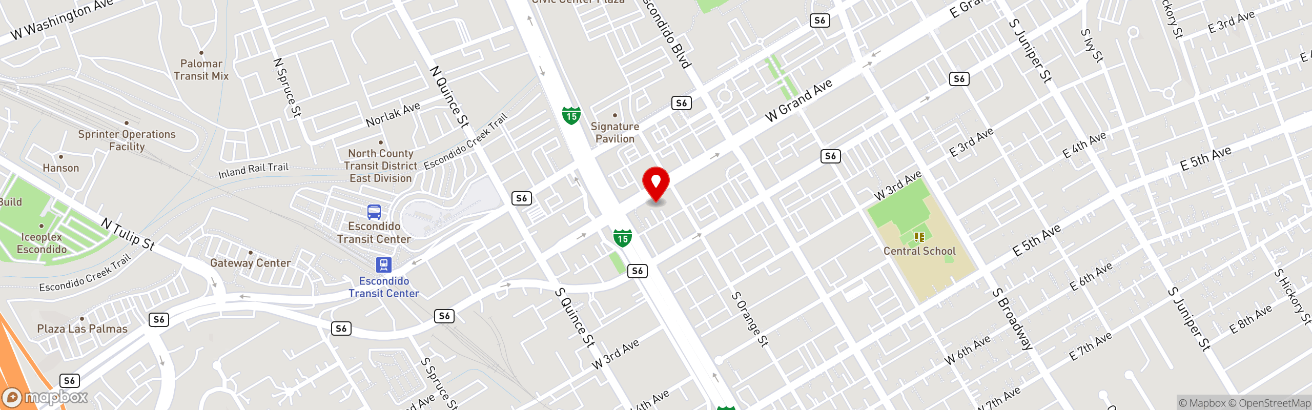 Street map pinning Bellamy's Restaurant in Escondido