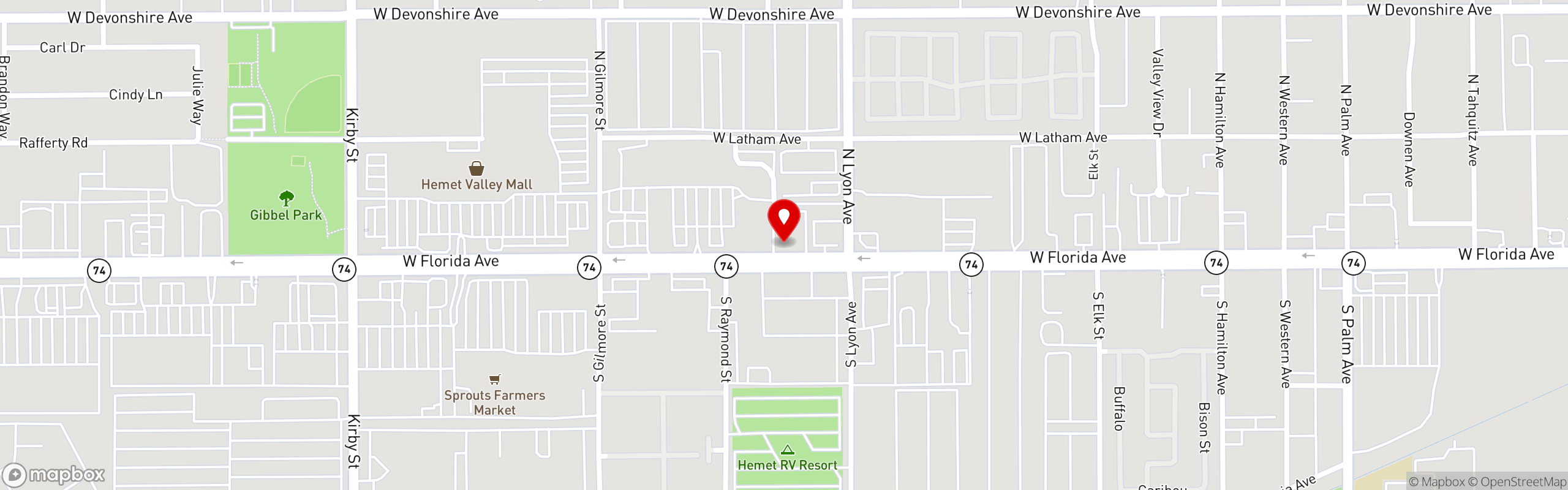 Street map pinning Angie's Family Restaurant in Hemet