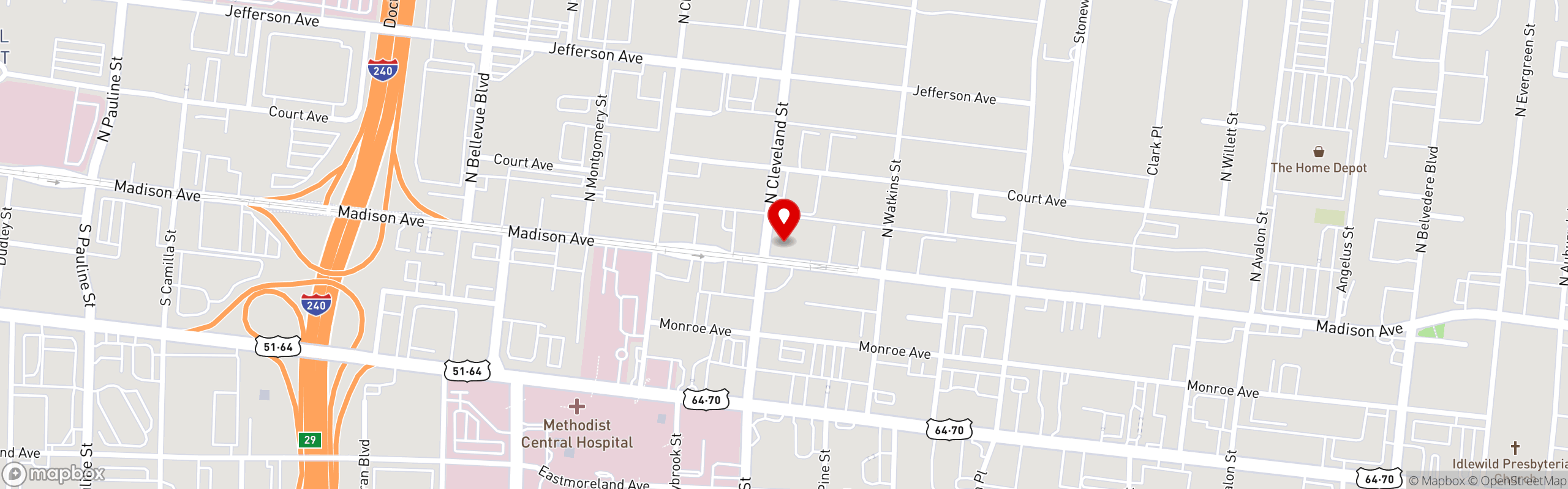 Street map pinning Memphis Jamaican Kitchen in Madison Ave