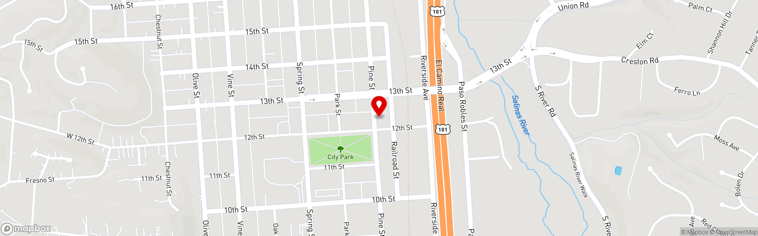 Street map pinning Odyssey World Cafe in Paso Robles