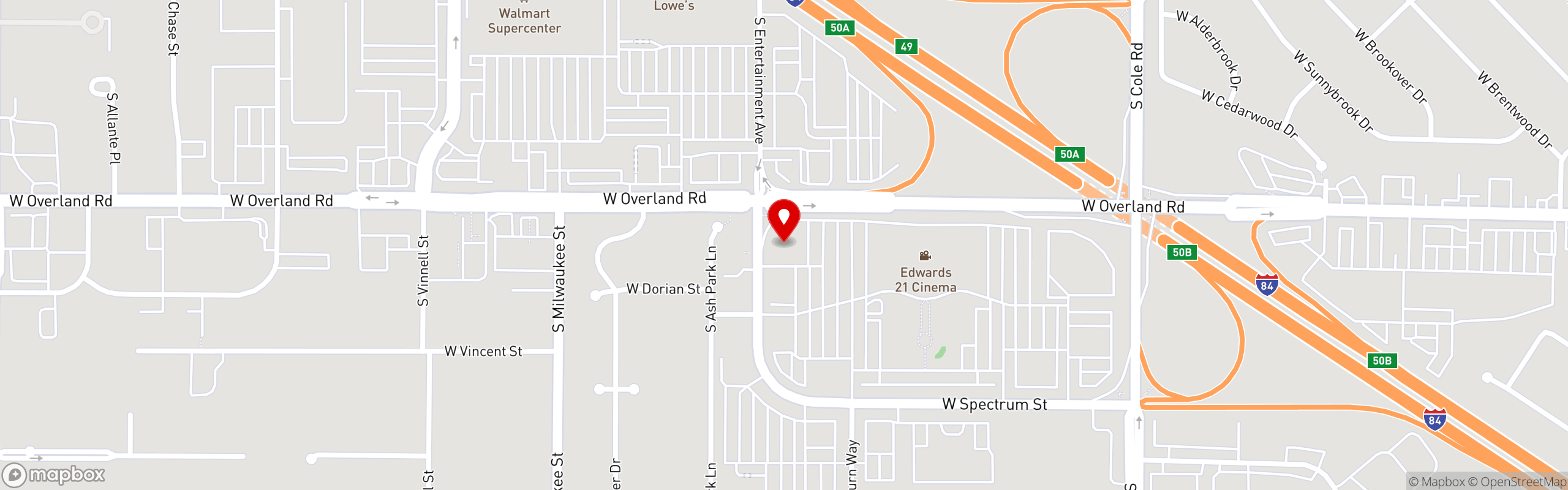 Street map pinning Chuck-A-Rama in Boise