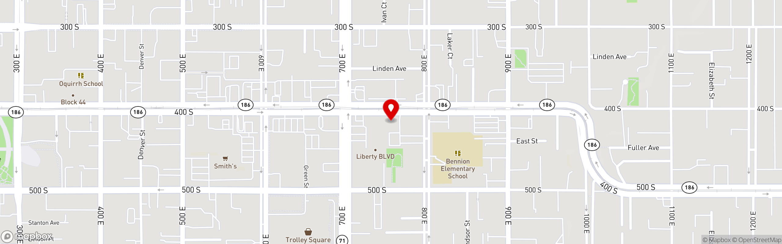 Street map pinning Chuck-A-Rama in Salt Lake