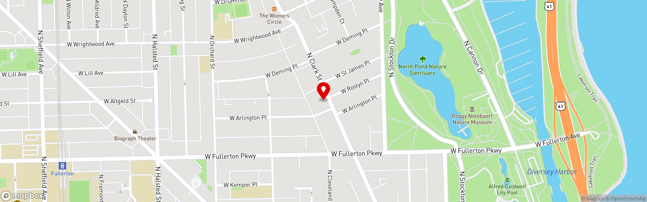 Street map pinning PastaFi in Lincoln Park
