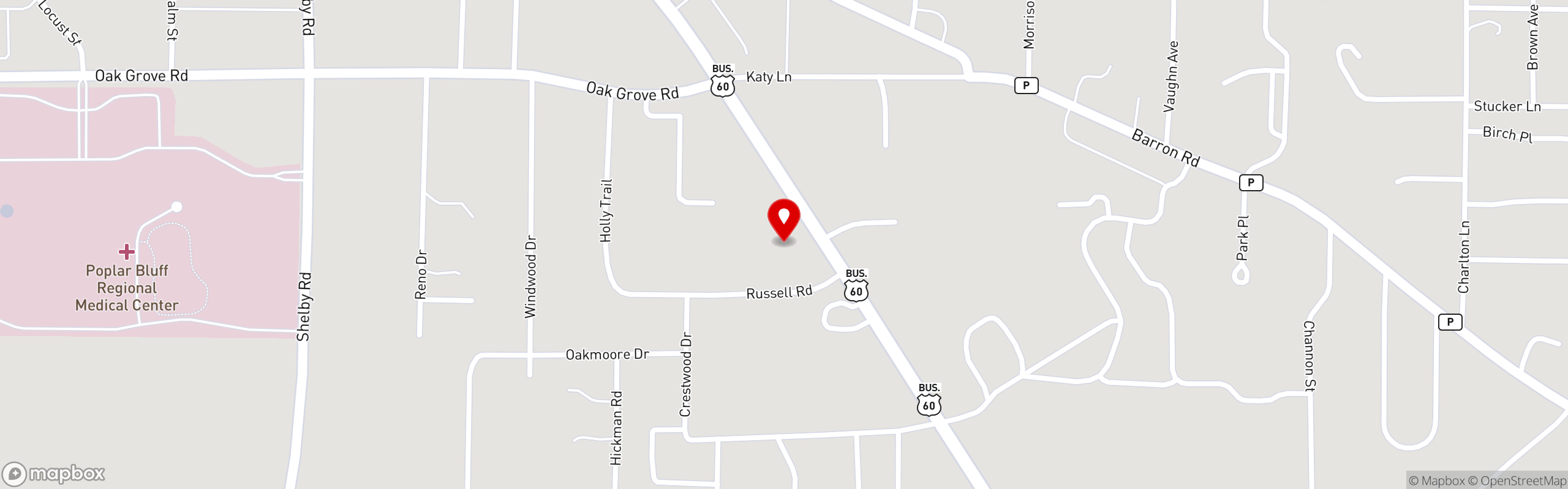 Street map pinning Castello's Italian Restaurant & Catering in Poplar Bluff