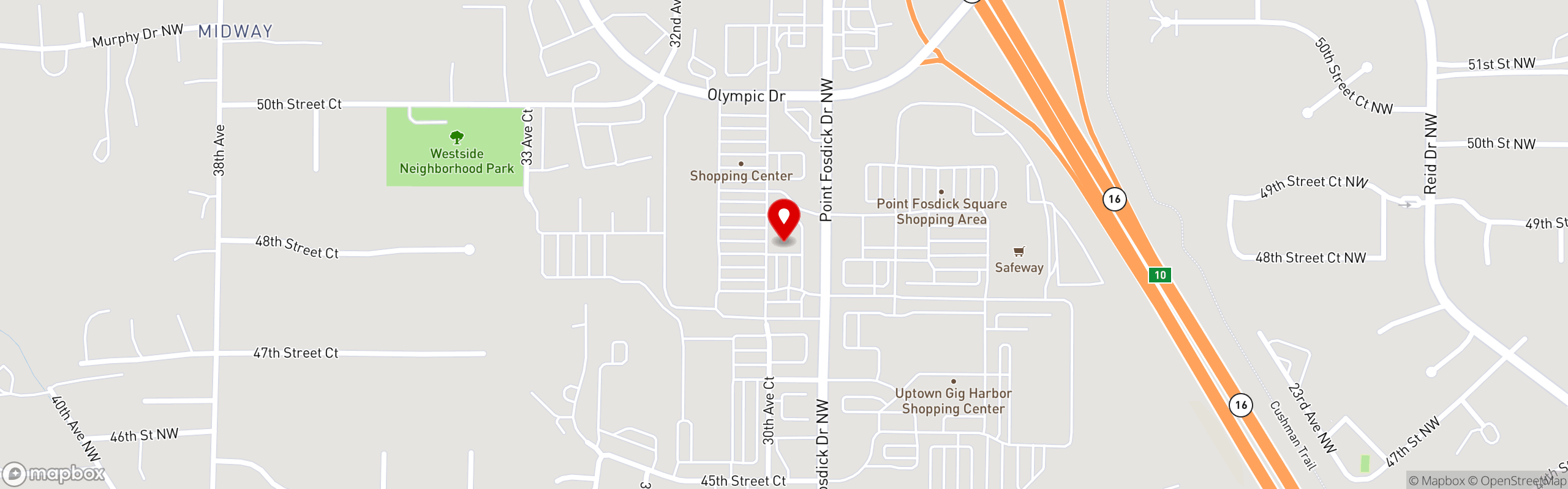 Street map pinning Sunset Grill in Gig Harbor