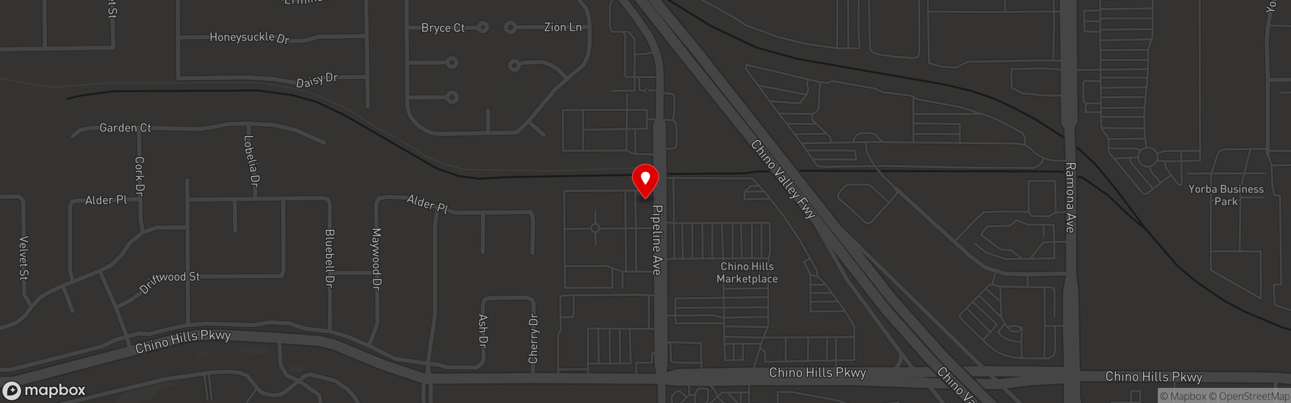 Street map pinning Roscoe's - Chino Hills in Chino Hills