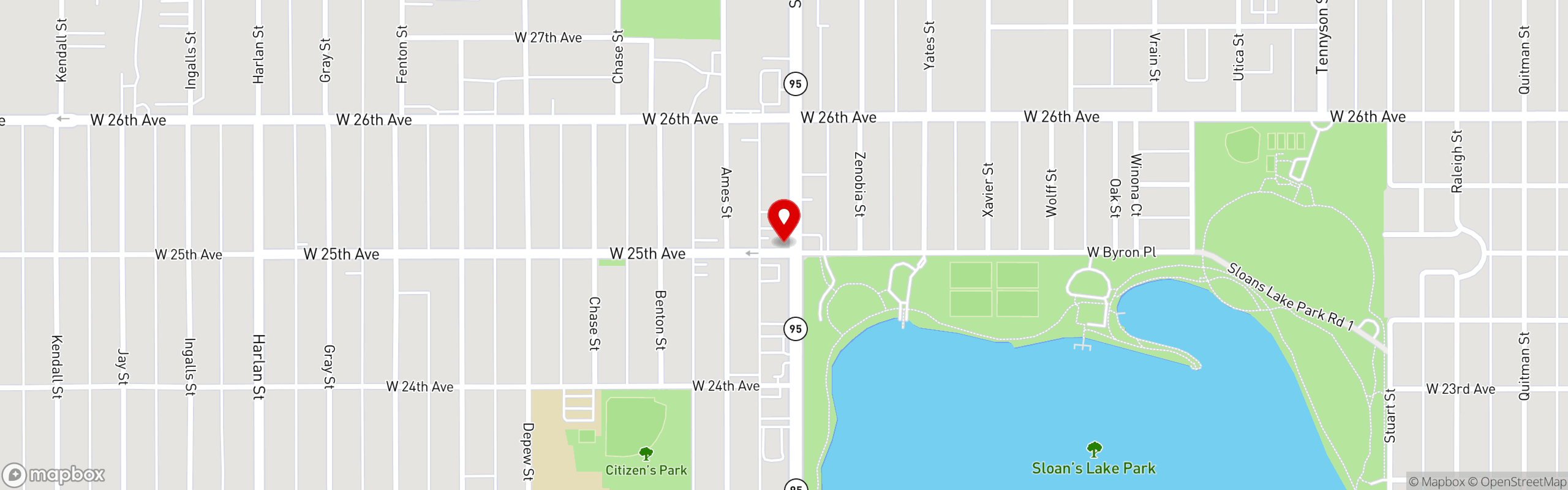 Street map pinning Joyride Brewing in Edgewater