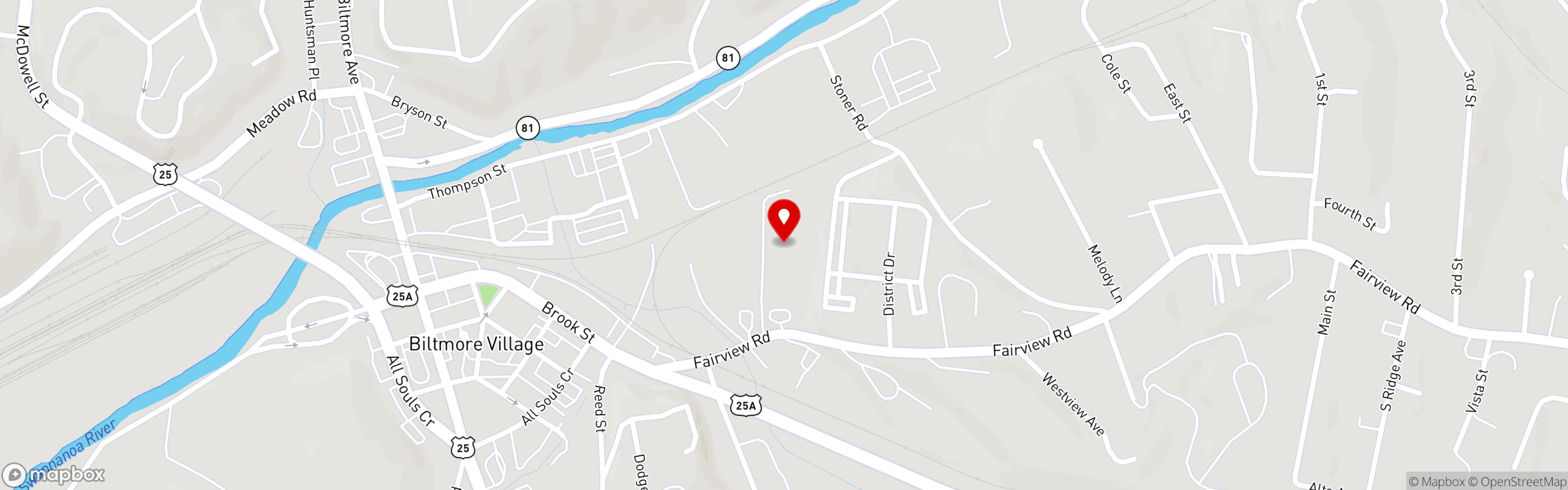 Street map pinning Village Pub in Asheville