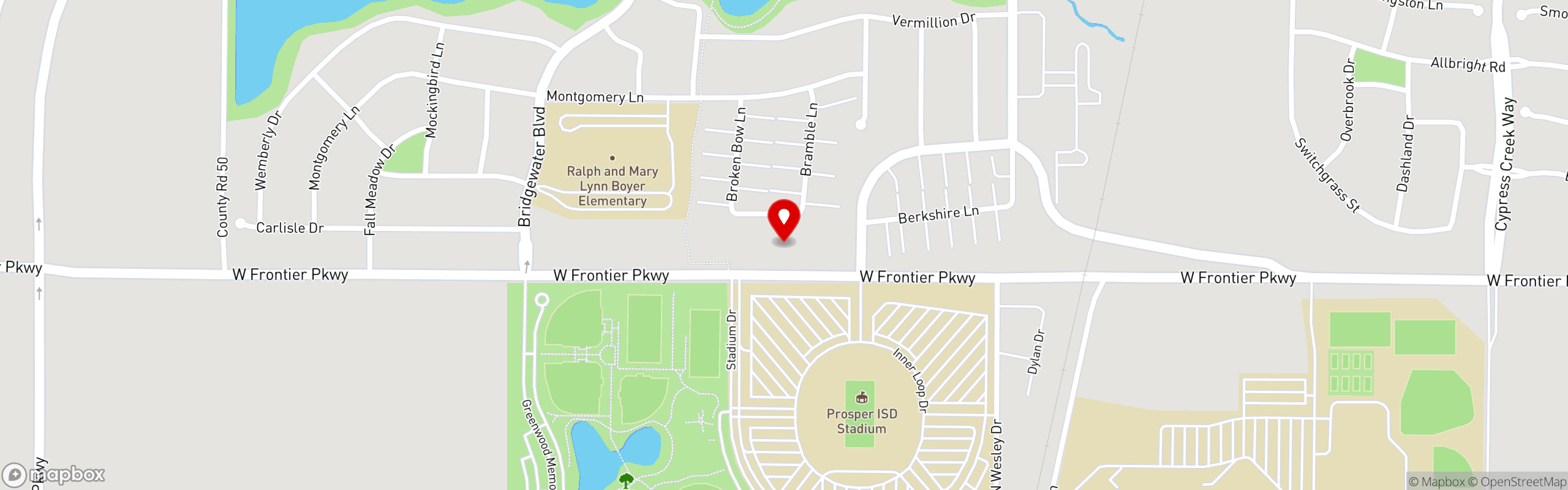 Street map pinning Voodoo Brewing Company in Frontier