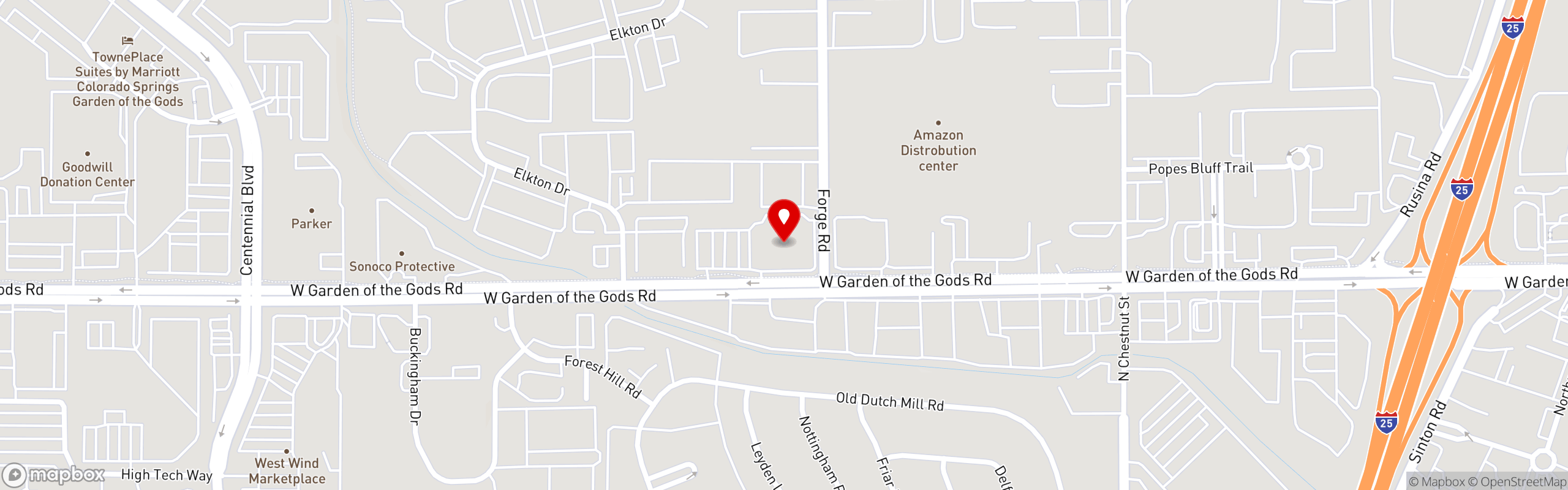 Street map pinning Voodoo Brewing Company in Colorado Springs