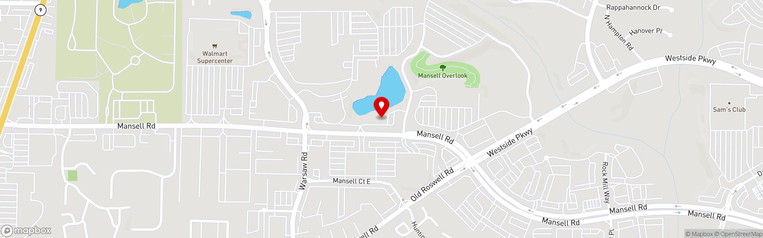 Street map pinning Voodoo Brewing Company in Roswell