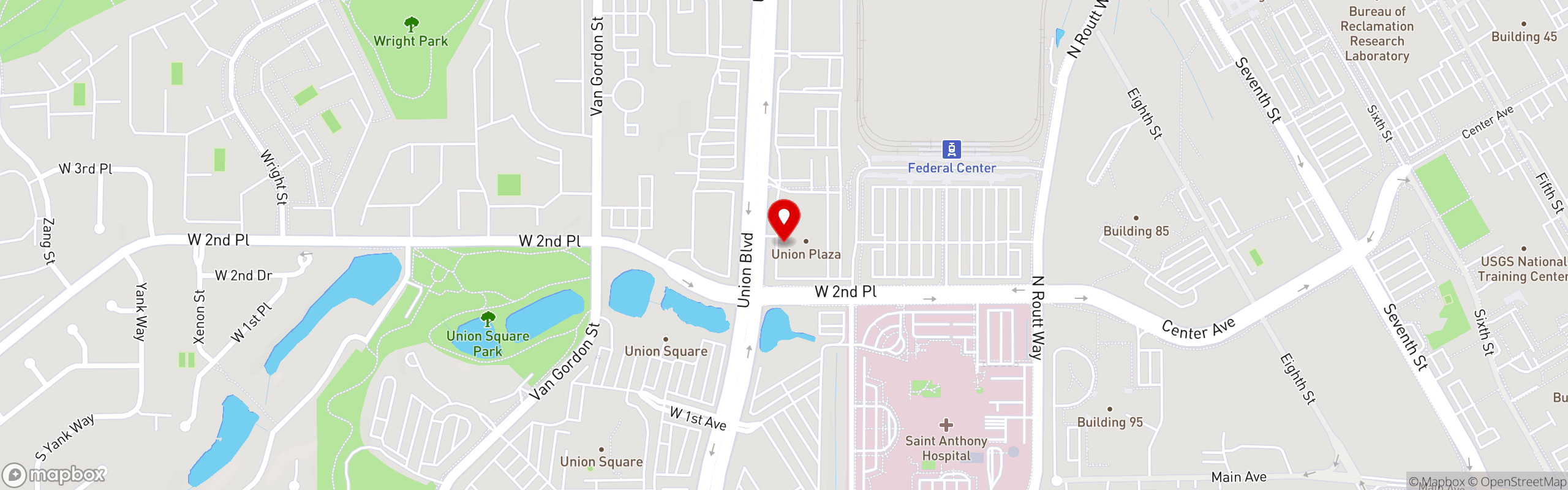 Street map pinning Renegade Burrito in Lakewood