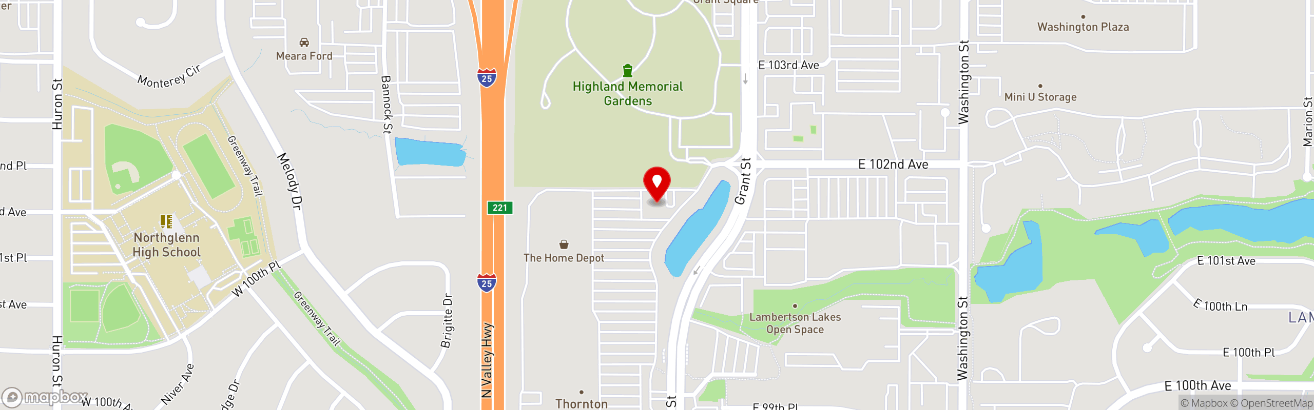 Street map pinning Renegade Burrito in Thornton