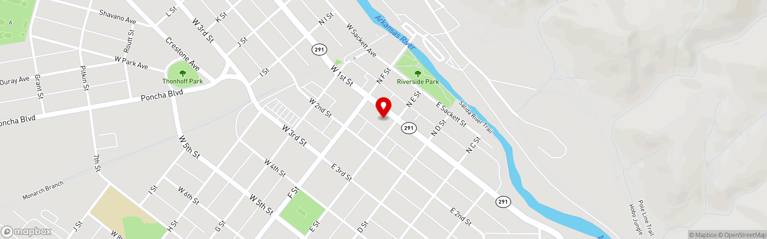 Street map pinning Osake Steak and Sushi Bar in Osake Steak and Sushi Grill - Salida