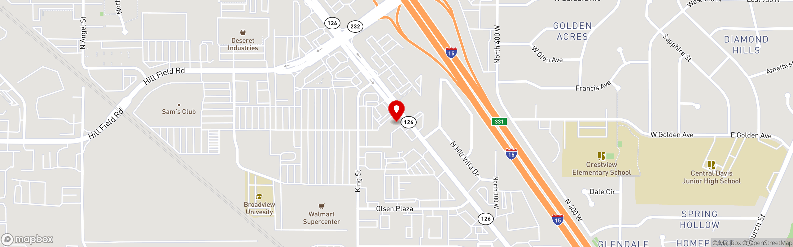 Street map pinning Hug-Hes American Kitchen and Catering in HUGS - Layton