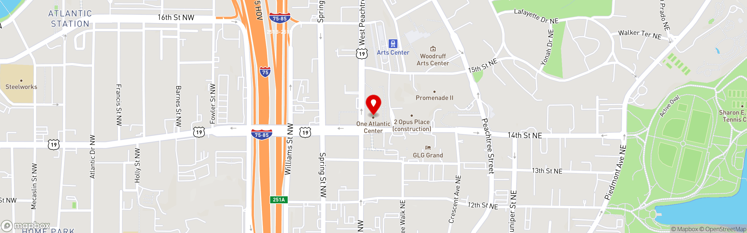 Street map pinning Carolyn's Gourmet Cafe in Atlanta