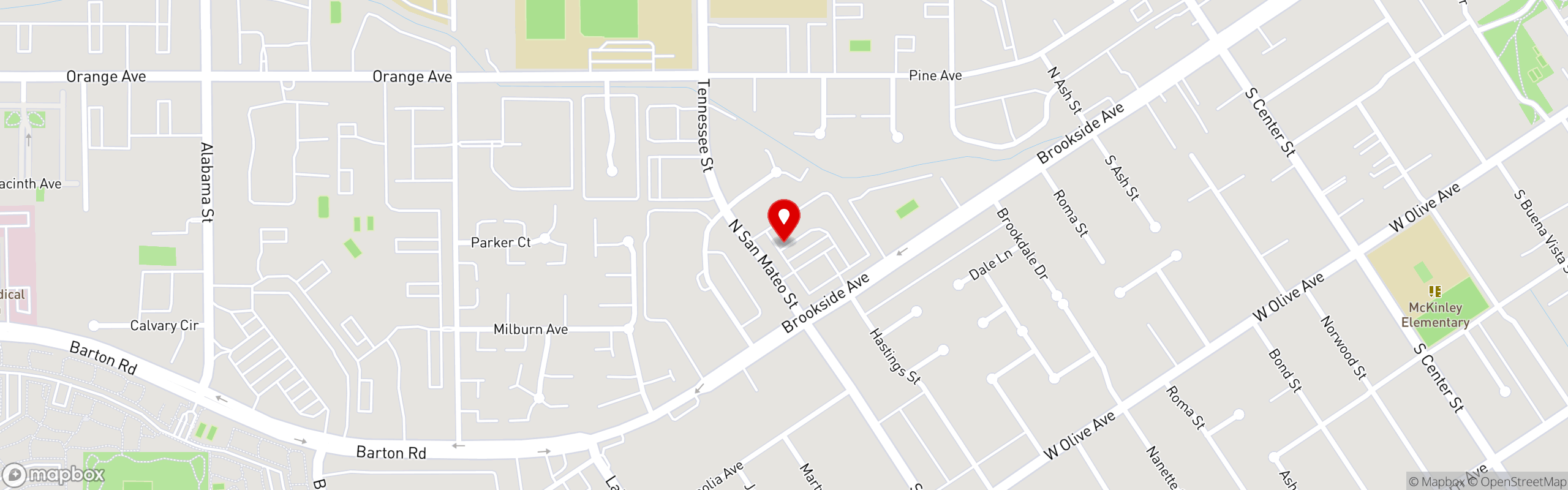 Street map pinning Carolyn's Cafe in Redlands, CA