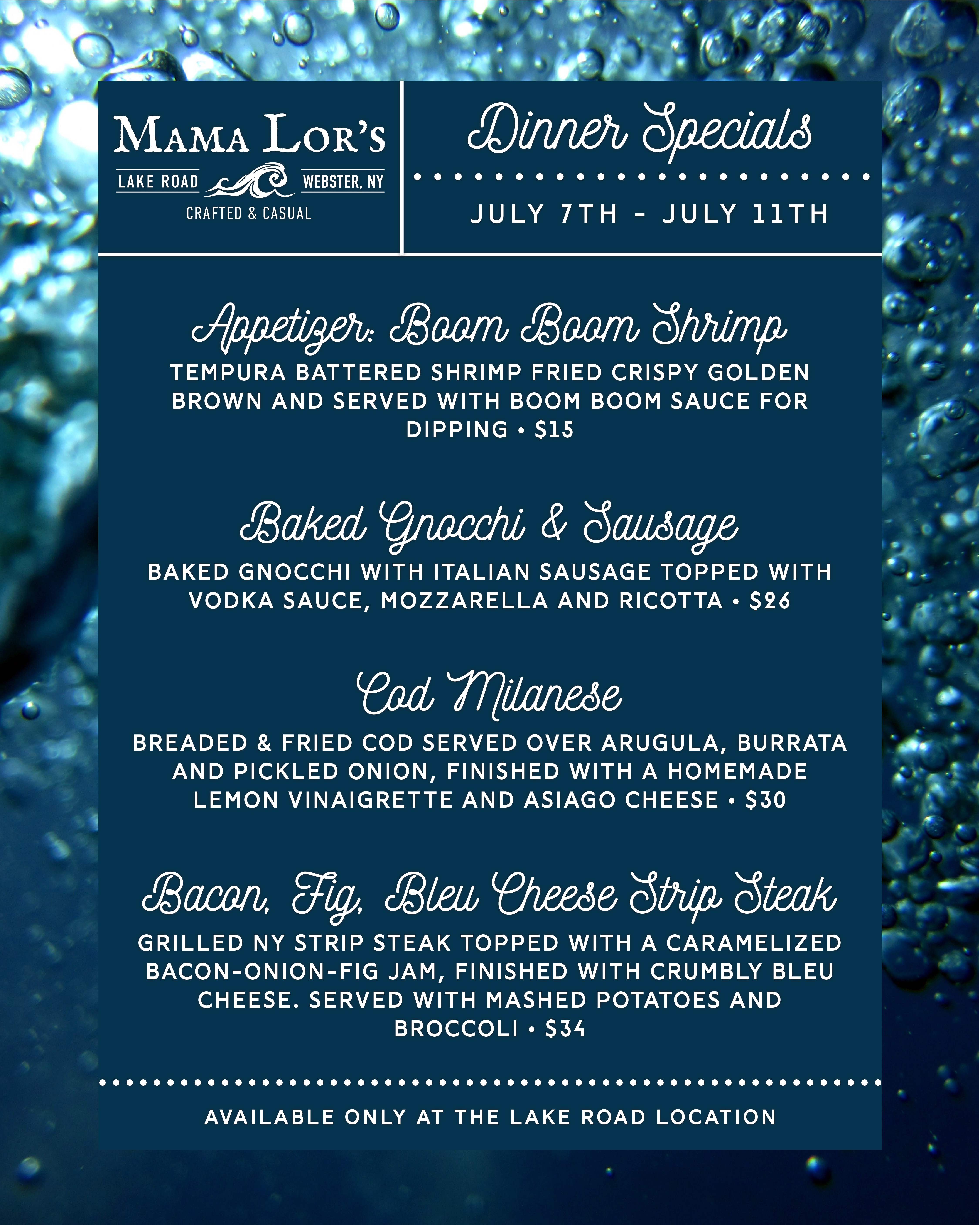 Dinner Specials - LR - Mama Lor's Cafe - American Restaurant in NY