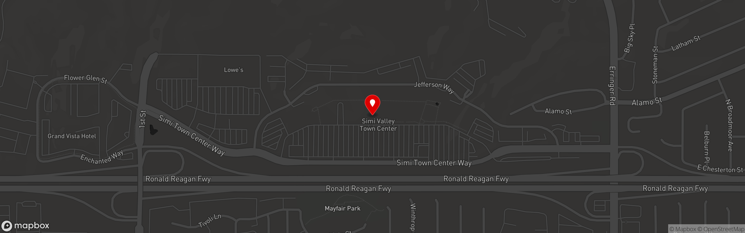 Street map pinning Larsen's Restaurants in Larsen's Grill – Simi Valley