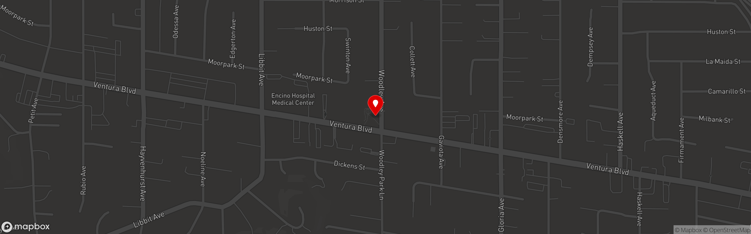 Street map pinning Larsen's Restaurants in Larsen's Steakhouse – Encino