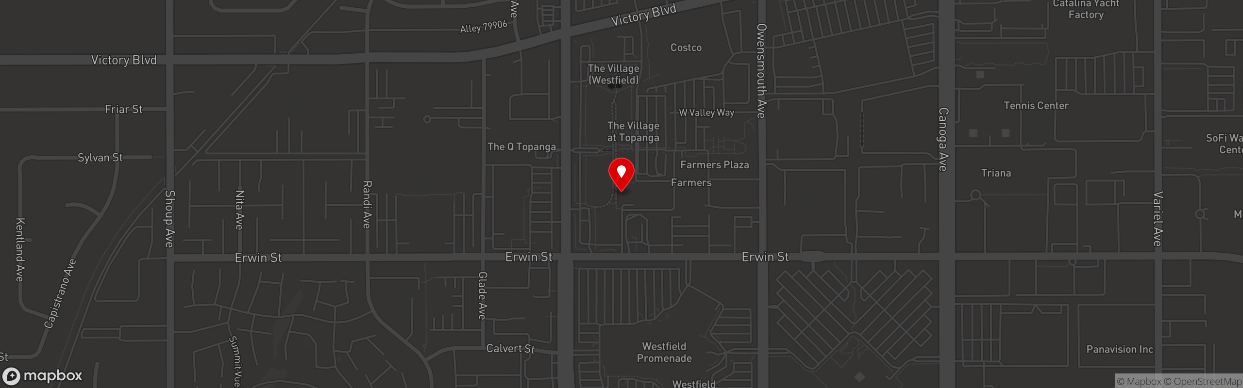 Street map pinning Larsen's Restaurants in Larsen's Steakhouse – Woodland Hills