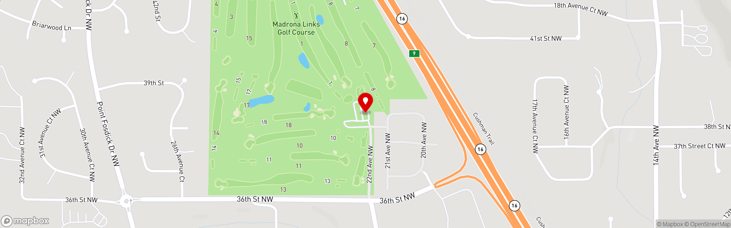 Street map pinning Hackers Bar and Grill in Gig Harbor