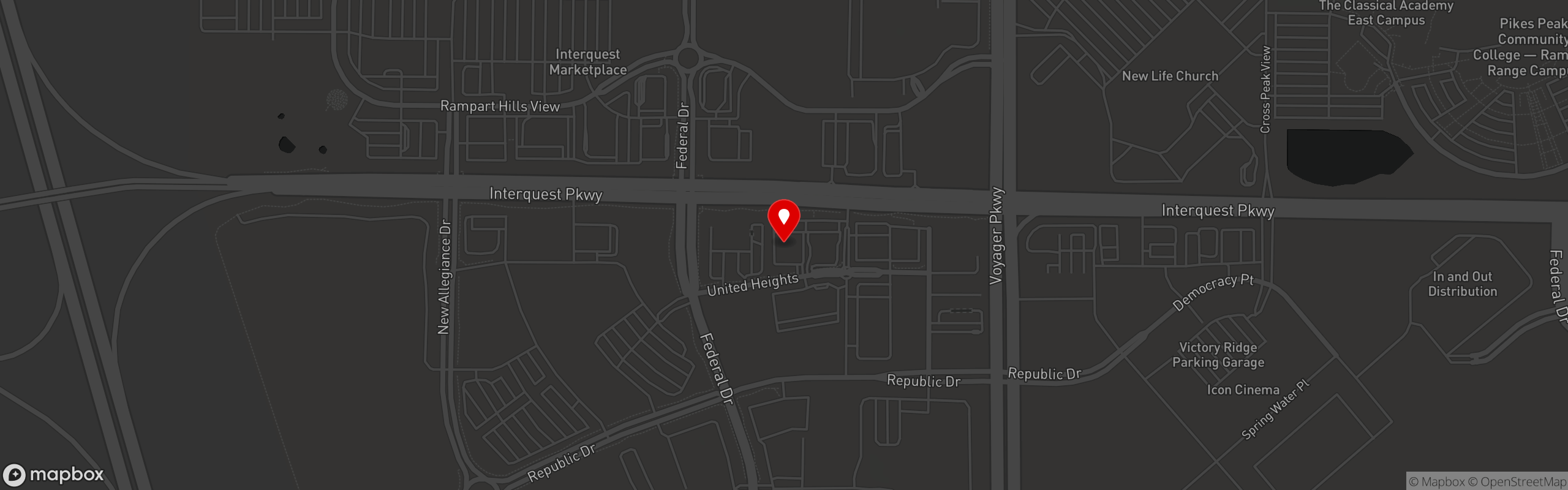 Street map pinning Atmosphere Gastropub in Colorado Springs
