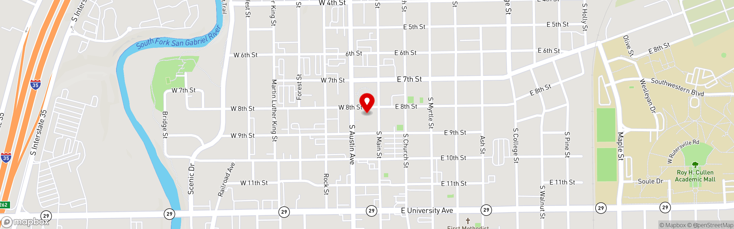 Street map pinning Mikey V's Tacos in On the Square