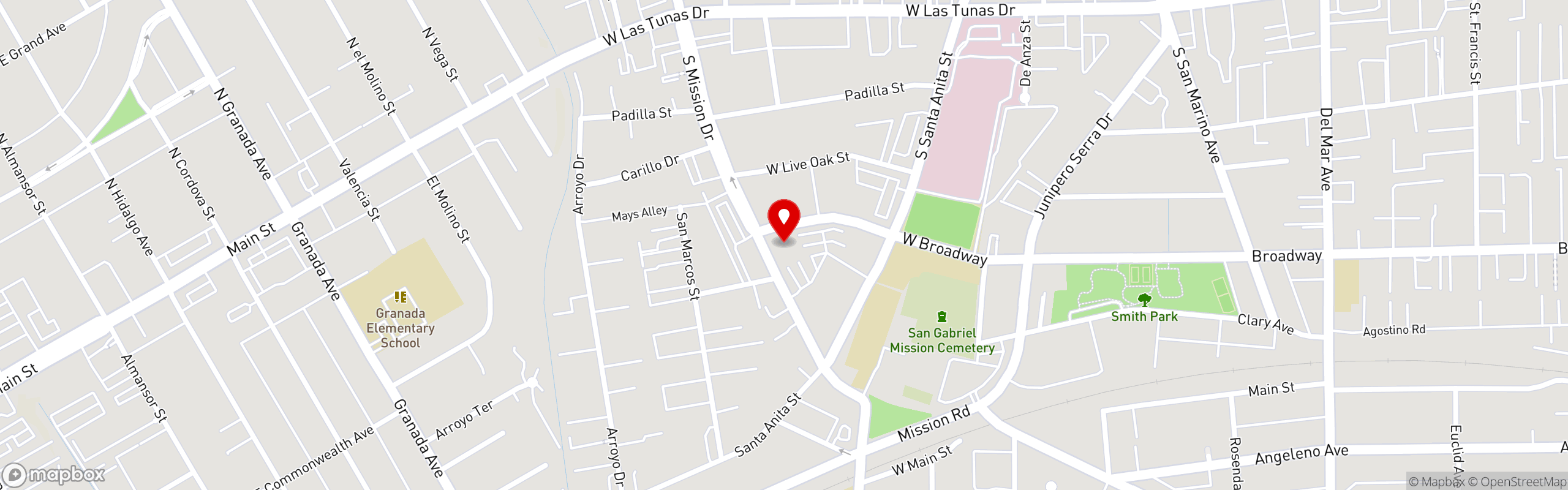 Street map pinning Caribbean Gourmet in San Gabriel