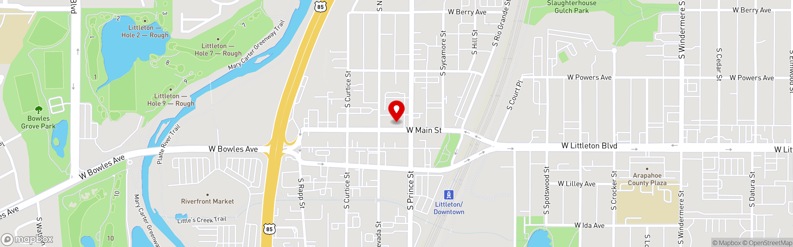 Street map pinning Black Haus Tavern in Littleton