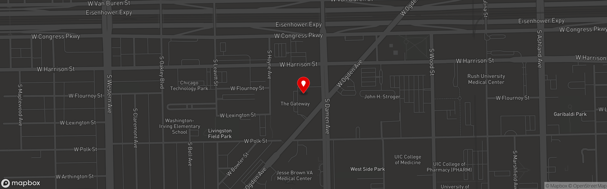 Street map pinning Pita Pita Mediterranean Grill in Illinois Medical District - Chicago