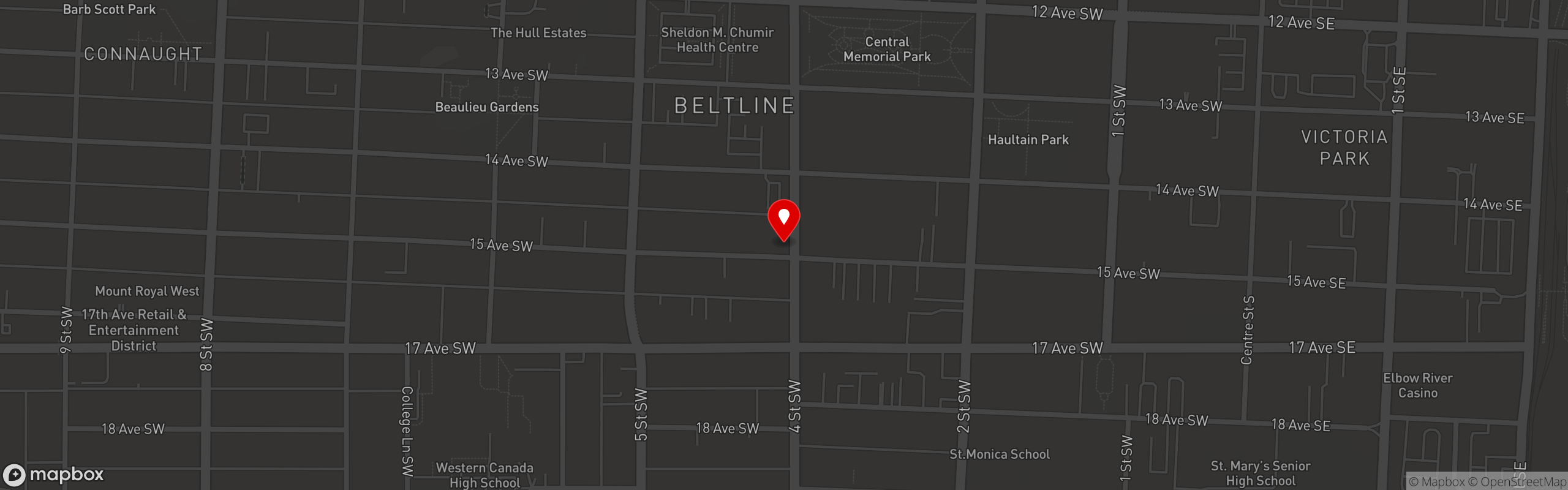 Street map pinning Red's Diner in Red's Diner Fourth Street