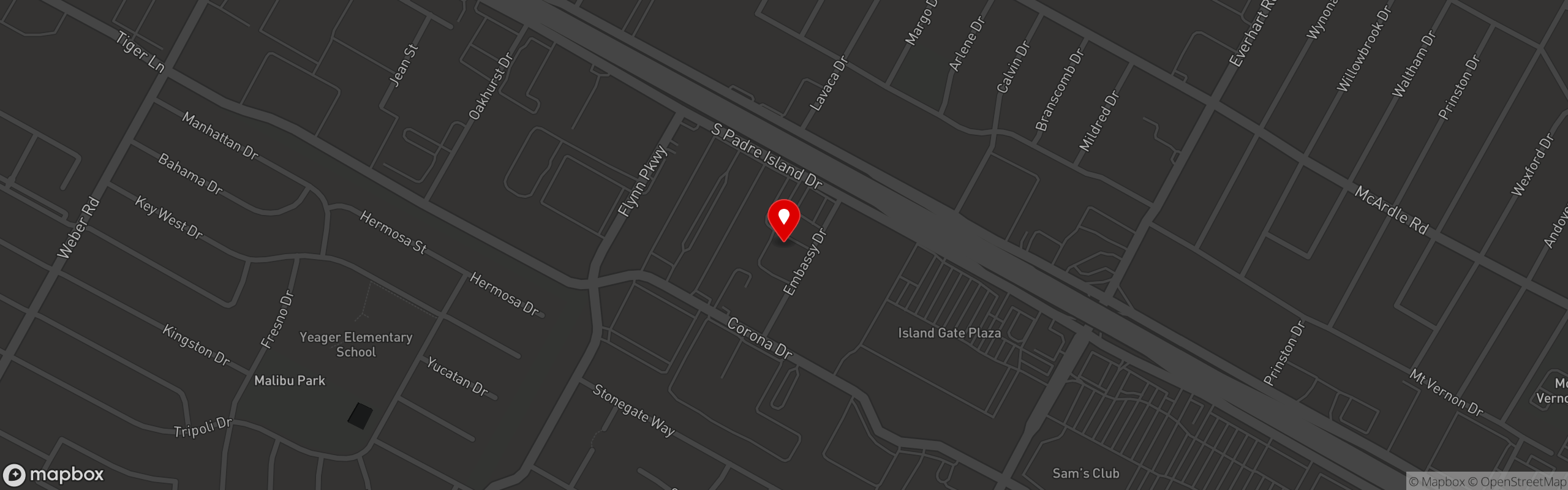 Street map pinning Texas Flame Steakhouse in Texas Flame Steakhouse - Corpus Christi