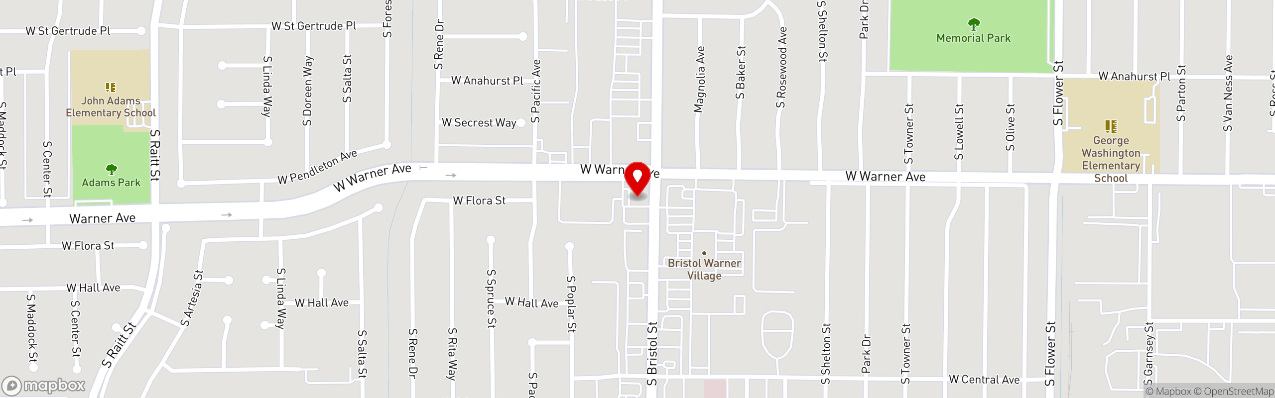 Street map pinning Cancun Juice Fresh Mex Grill in Santa Ana, Bristol Ave