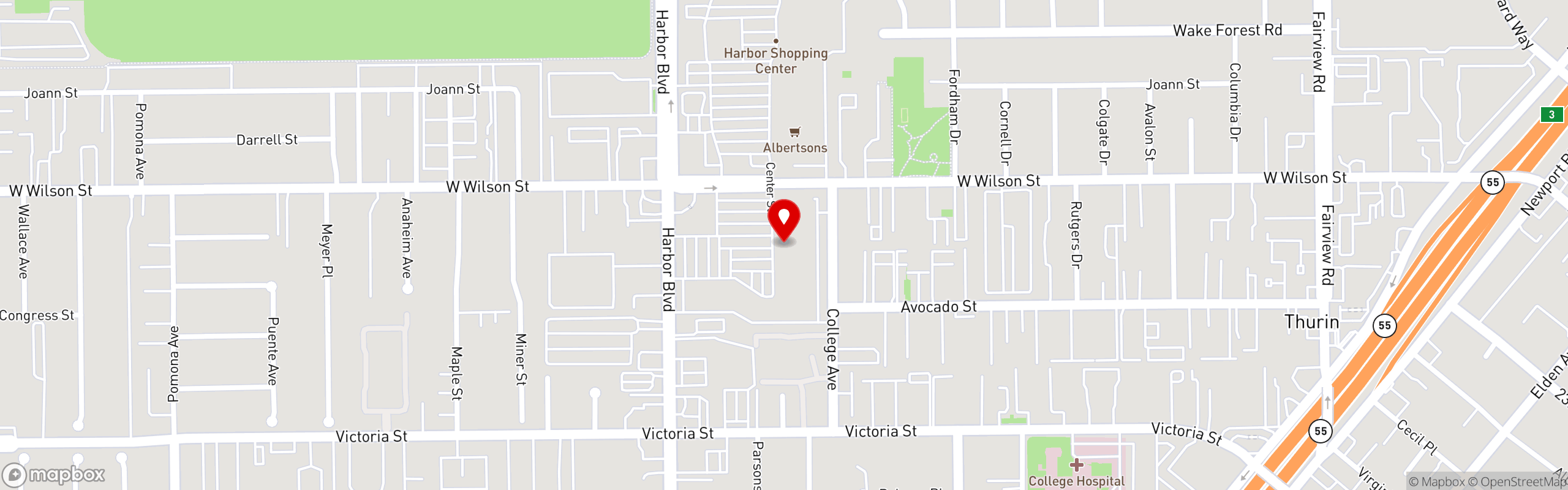 Street map pinning Cancun Juice Fresh Mex Grill in Costa Mesa, Harbor Blvd.