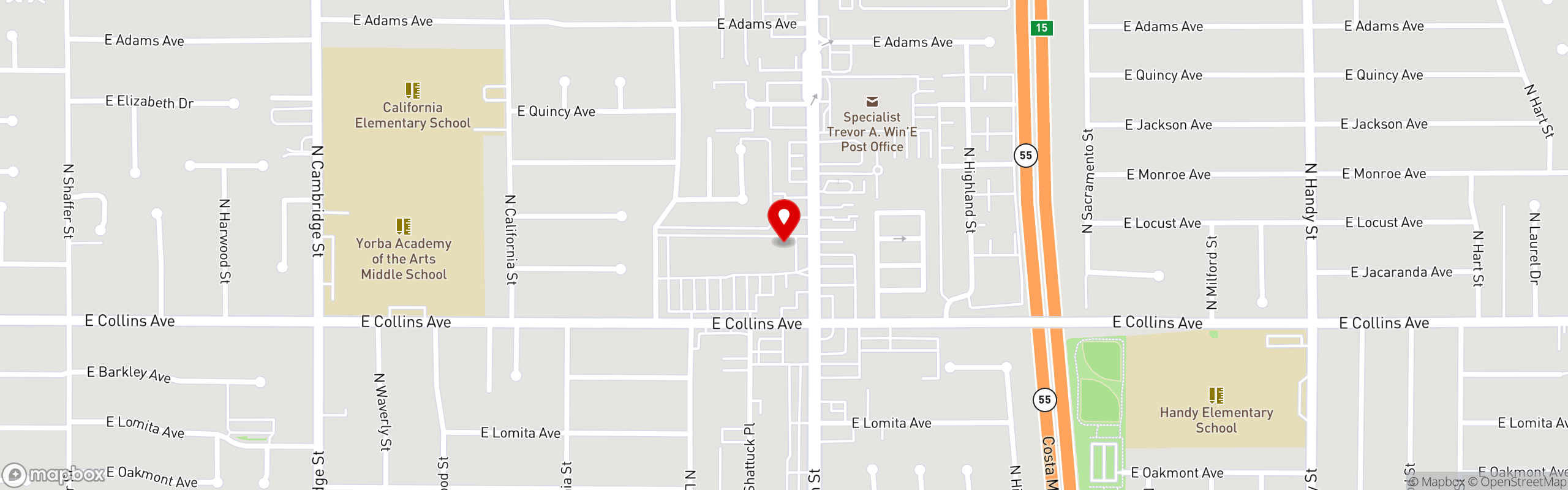 Street map pinning Cancun Juice Fresh Mex Grill in Orange, Tustin St