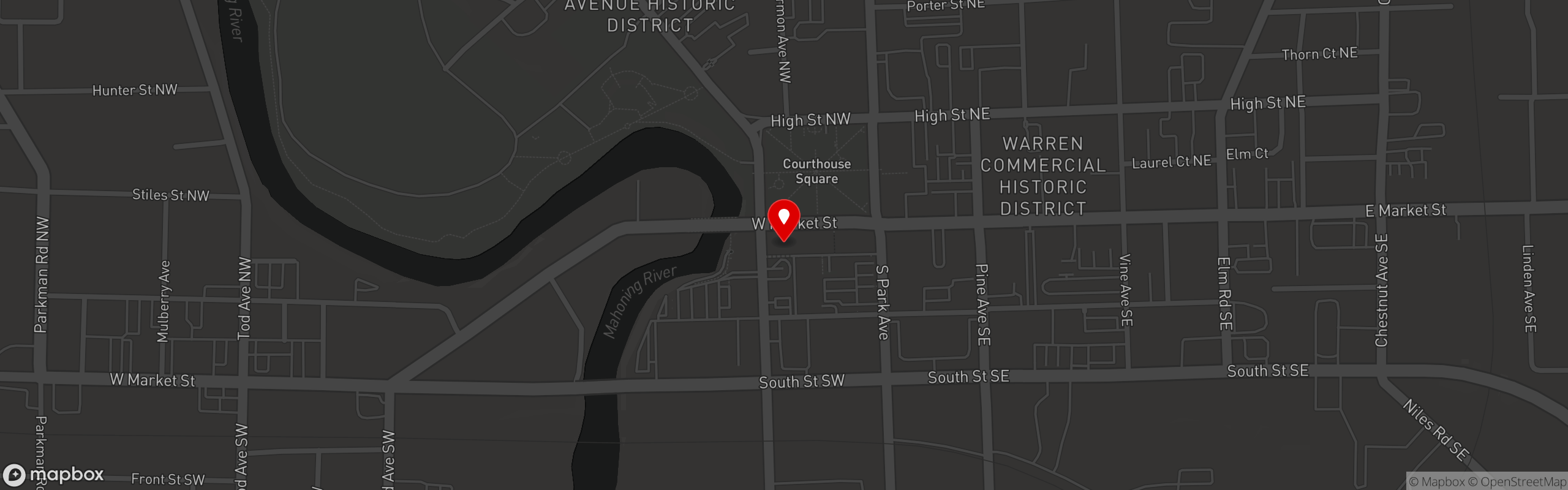 Street map pinning West & Main in Courthouse Square