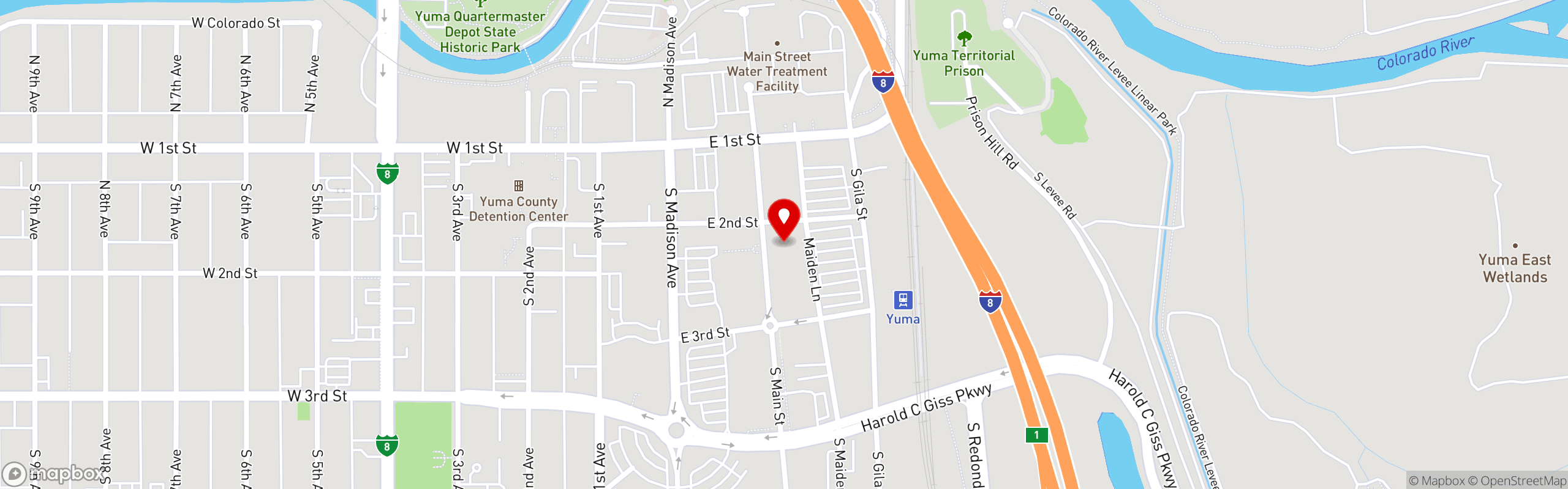Street map pinning Lutes Casino in Yuma