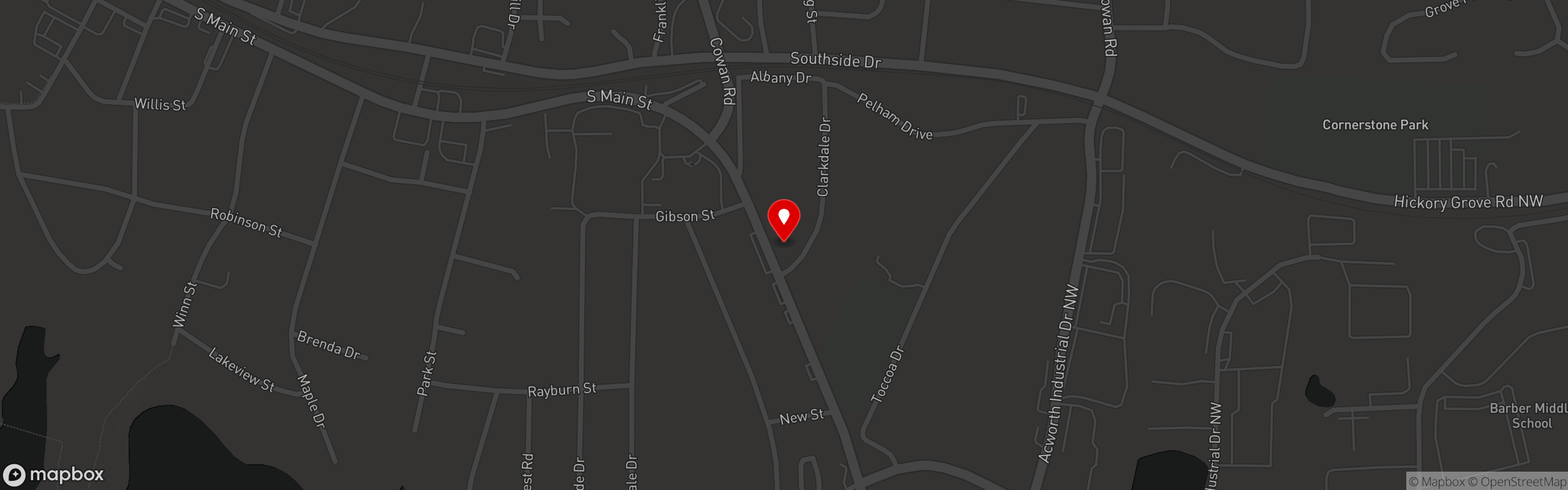 Street map pinning JD's Bar-B-Que in J.D.'s Bar-B-Que - Acworth