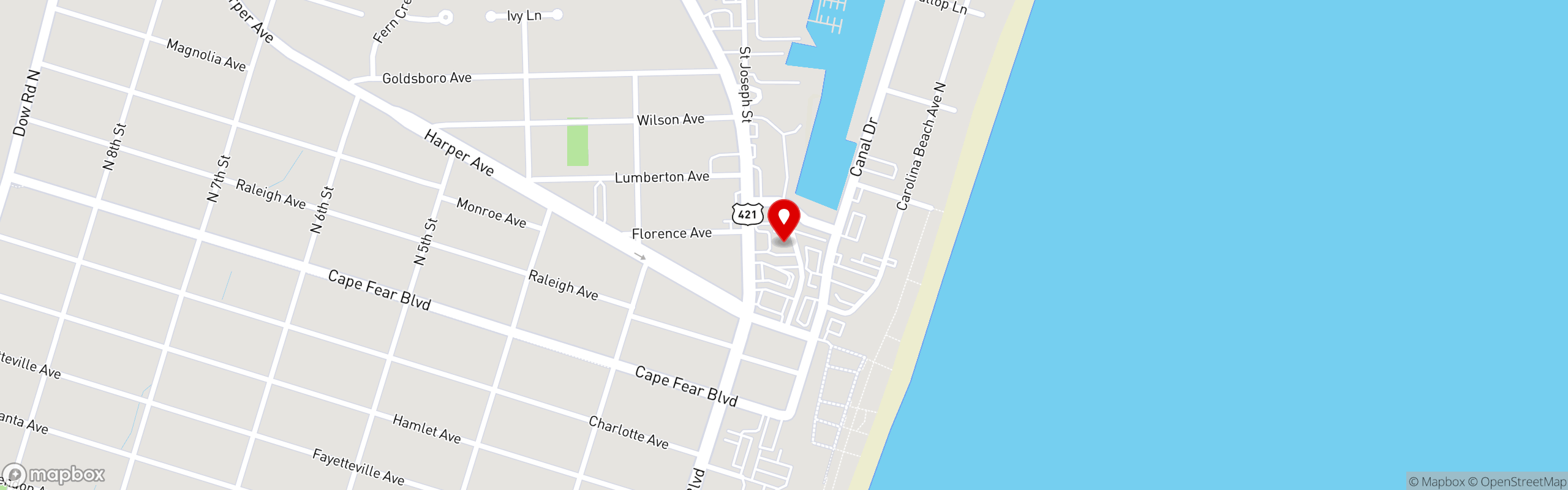 Street map pinning Miami Fusion Café in Miami Fusion Café -Carolina Beach (Coming Soon!)