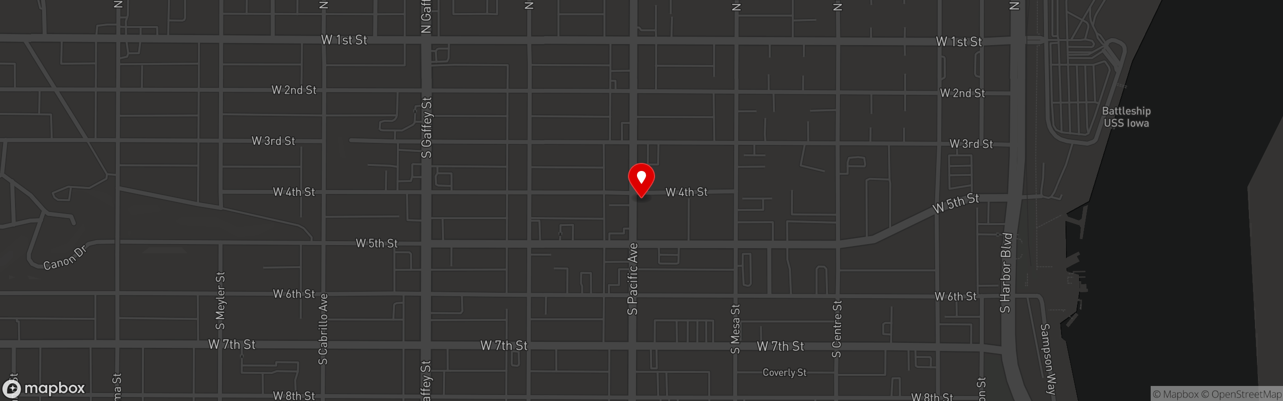 Street map pinning Raffaello Ristorante in San Pedro