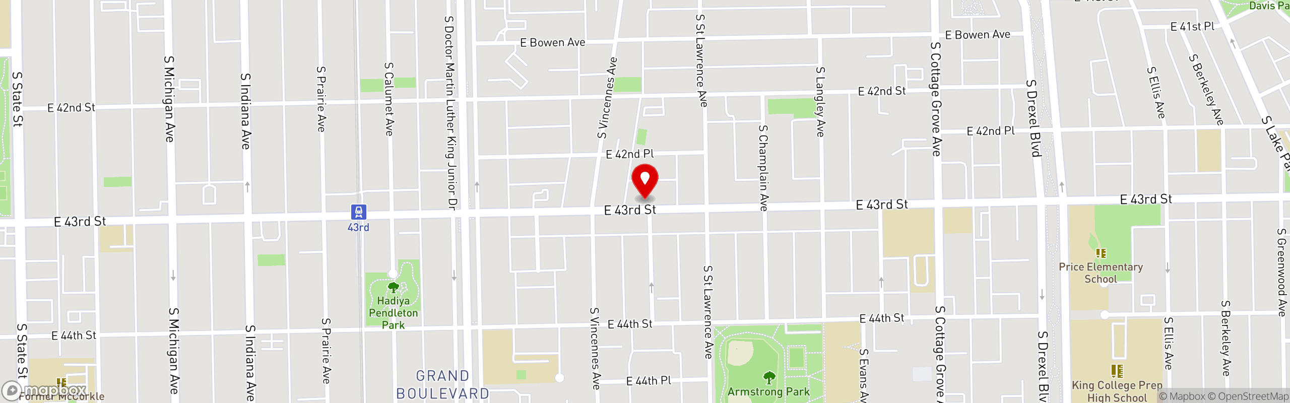 Street map pinning Sip & Savor in Sip & Savor | 43rd Street - Bronzeville